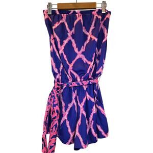 Lilly Pulitzer Ritz Sleeveless Shorts Romper Blue Pink Belted Womens XS